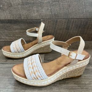 Espadrilles Wedge Sandals Open Toe Ankle Strap Platform White Tan 10 41 SHIBEVER
